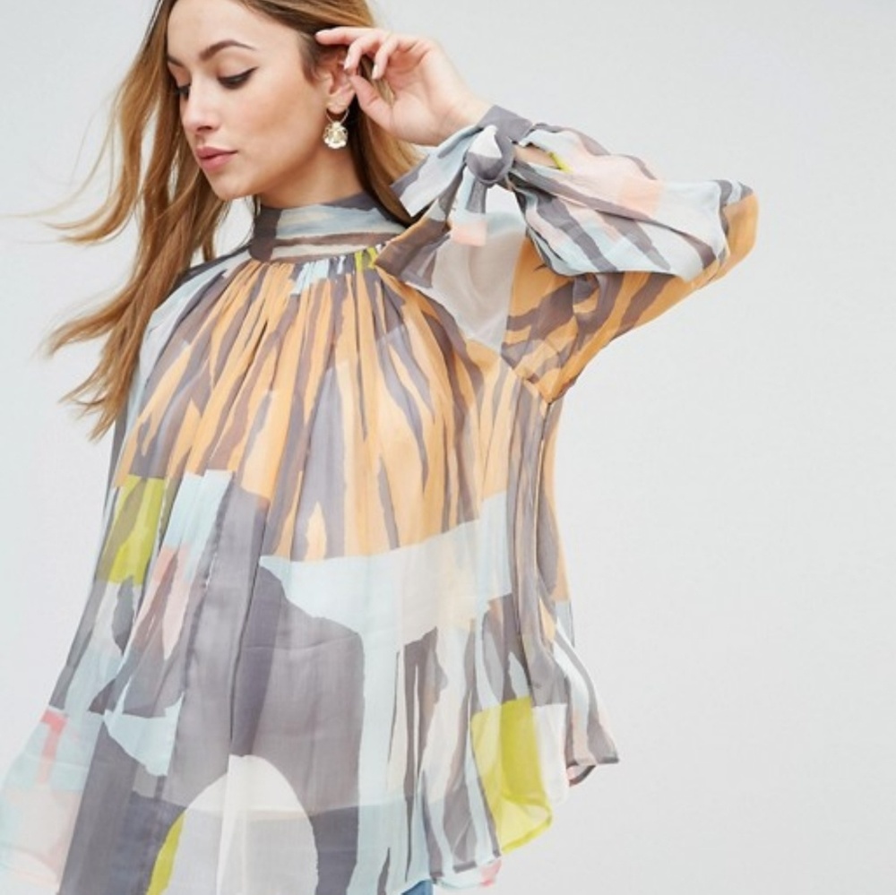 Asos maternity high neck blouse in abstract print